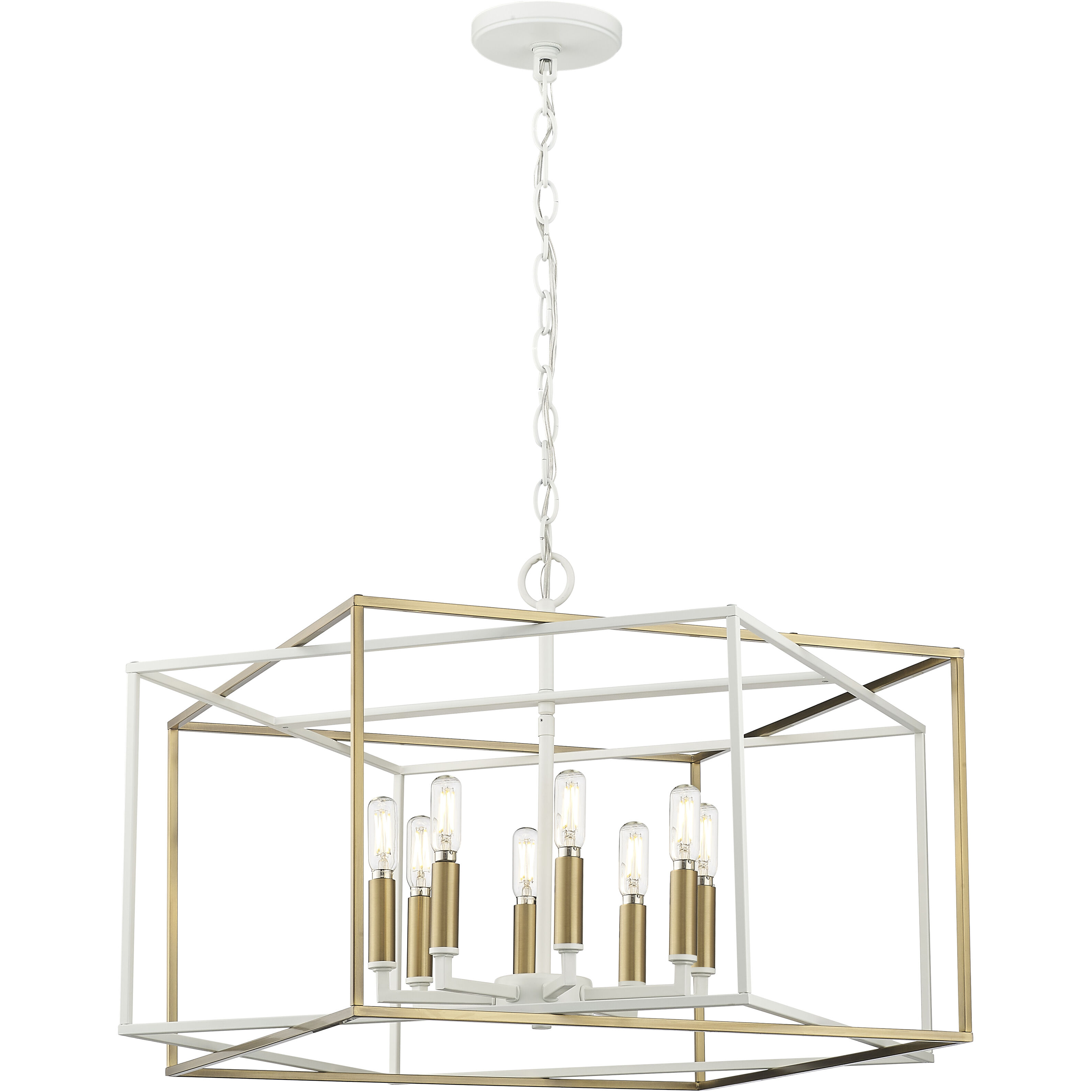 Lowe 8 Light 28 inch Matte White/Vintage Brass Pendant Ceiling Light